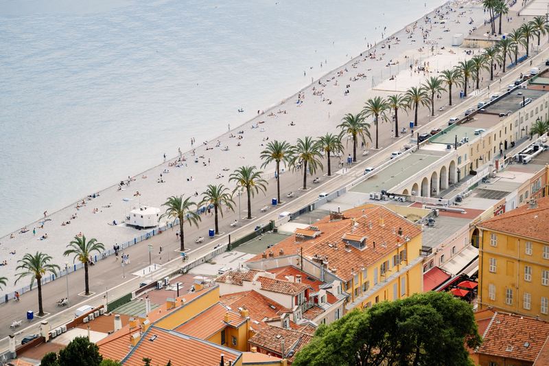 The rooftops of Old Nice and Ponchettes beach seen from above